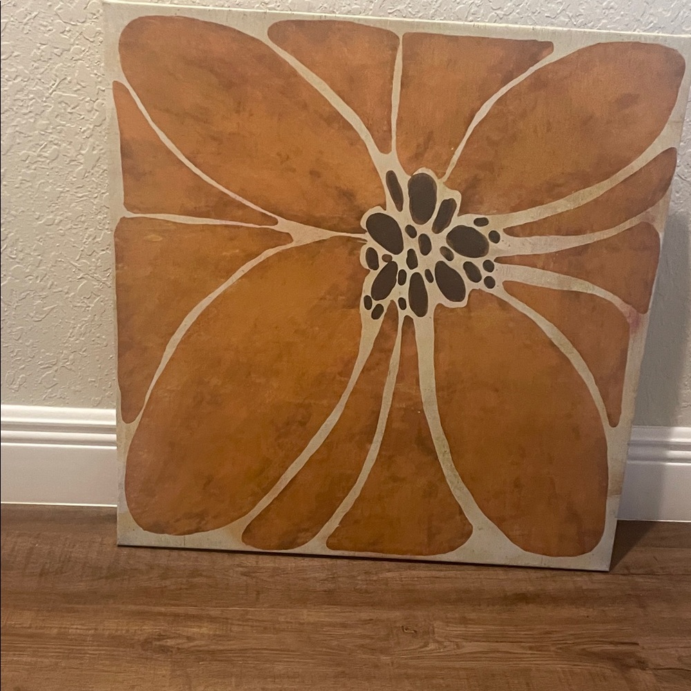Large Orange Floral Canvas Art - Picture 3 of 4